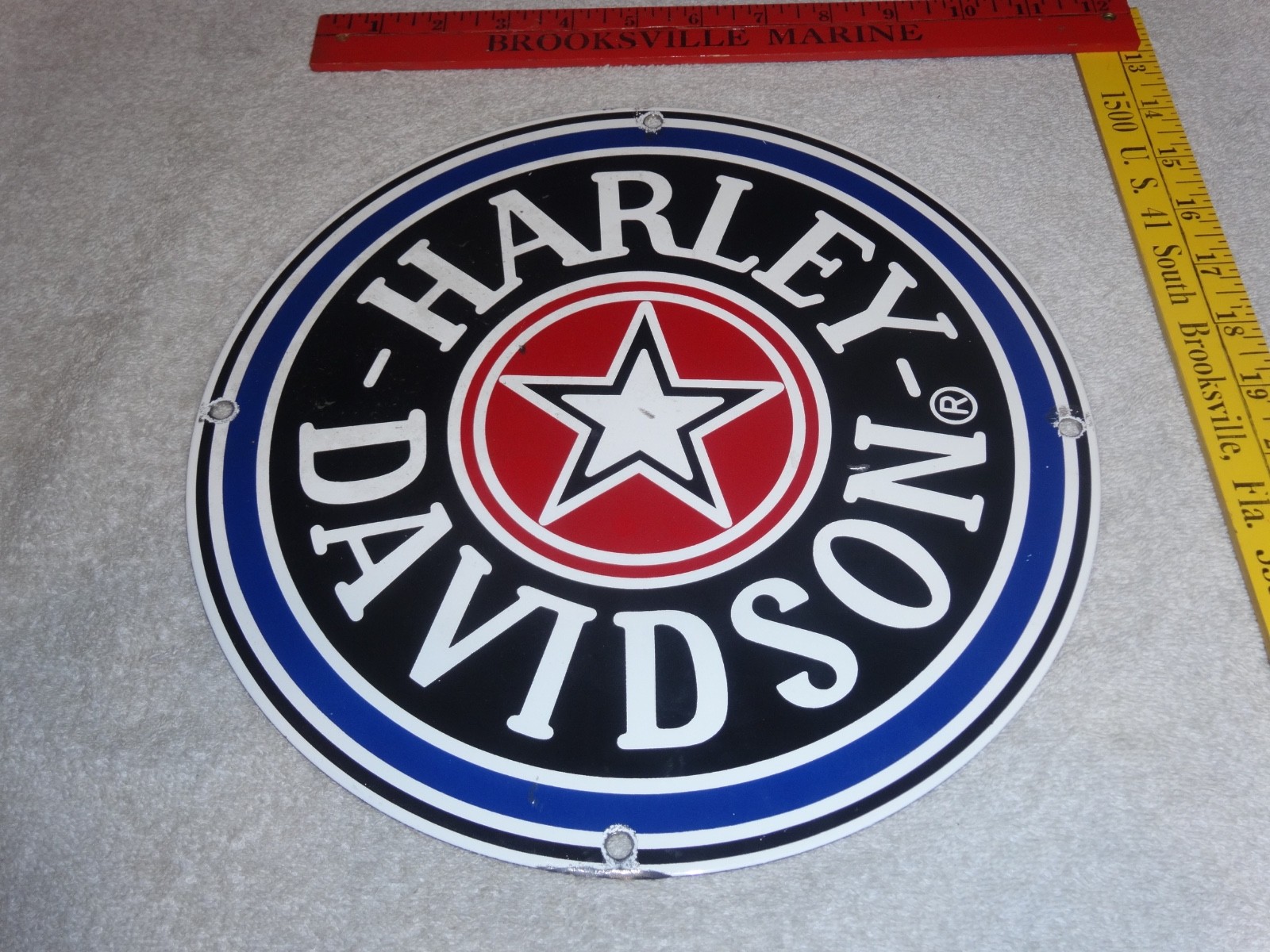 VINTAGE HARLEY DAVIDSON MOTORCYCLE 11 1/4" PORCELAIN METAL GASOLINE OIL HOG SIGN