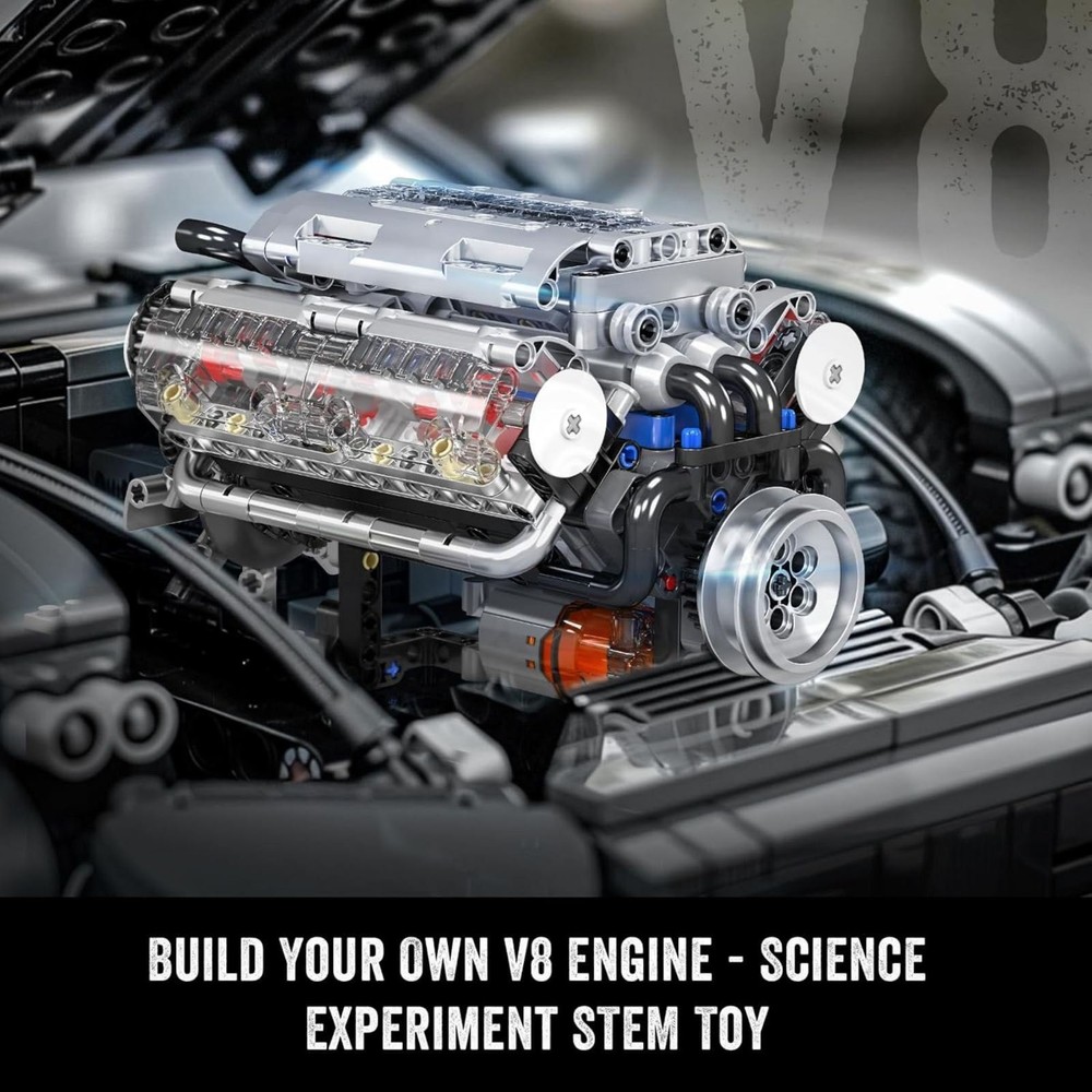 Visible V8 Engine Motor Engineering Model Building Stacking Blocks Gift New