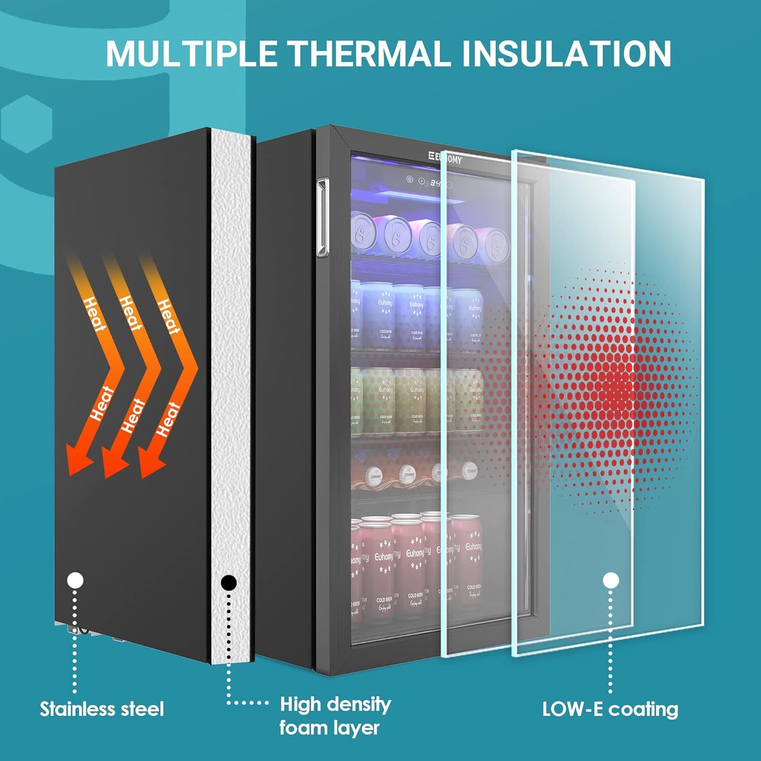 EUHOMY Beverage Refrigerator Cooler, 126 Can with Glass Door, Shelves