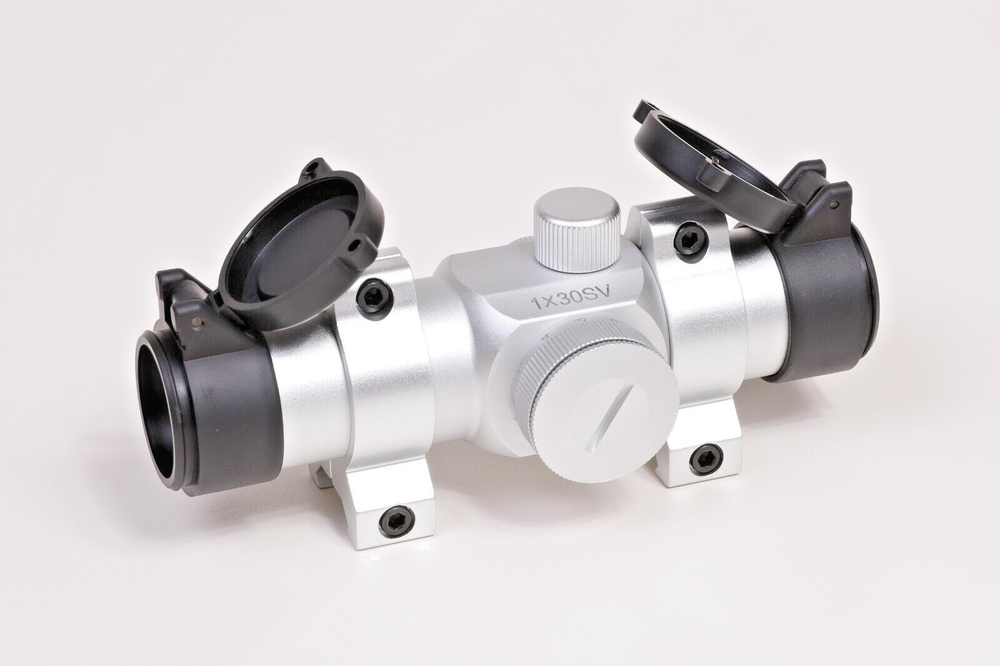 Silver Chrome 30mm Red Dot Sight Revolver Pistol Scope w/ Vertical Split Ring
