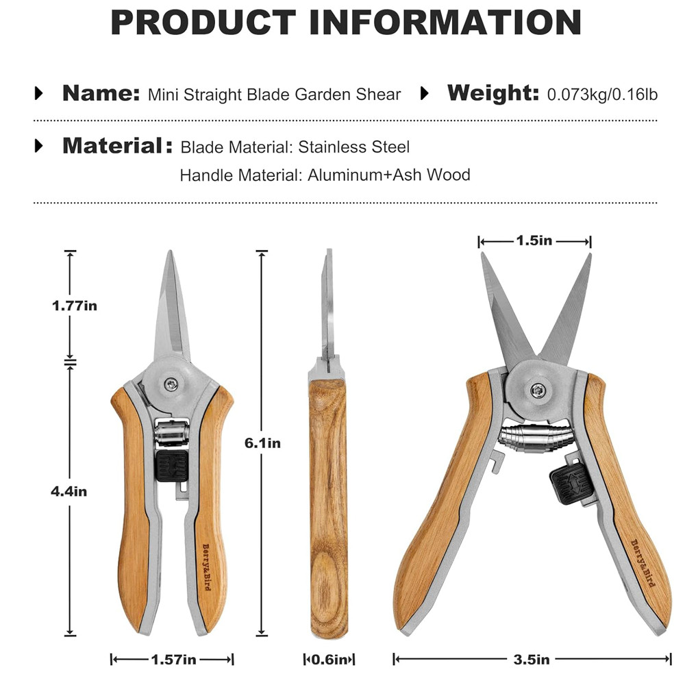 Berry&Bird 2PCS Pruning Shears Mini Straight Blades Pruning Scissors Snips