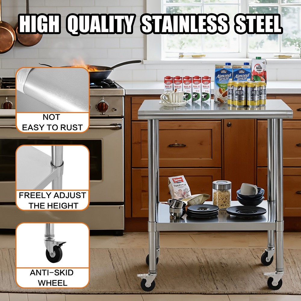 Stainless Steel Table with Wheels, Stainless Table for Prep & Work