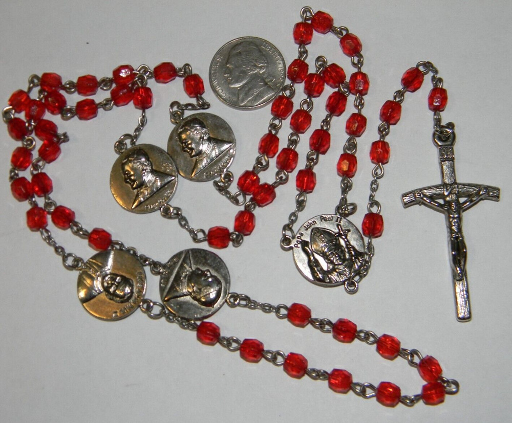 Red rosary Pope John Paul II canonization Jesus Immaculate Conception with case