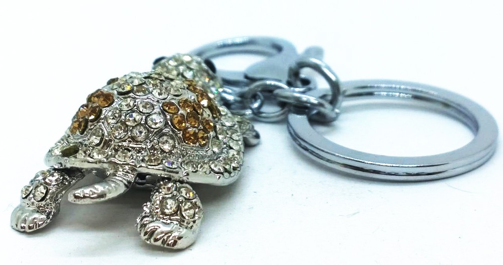 Diamond Turtle Pendant Silver Keychain Backpack Accessory Animal Keyring Gift