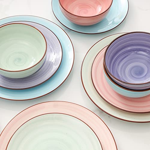 Ceramic 12-Pieces Dinnerware Sets, Scratch Resistant 12 Pieces Gradient Color