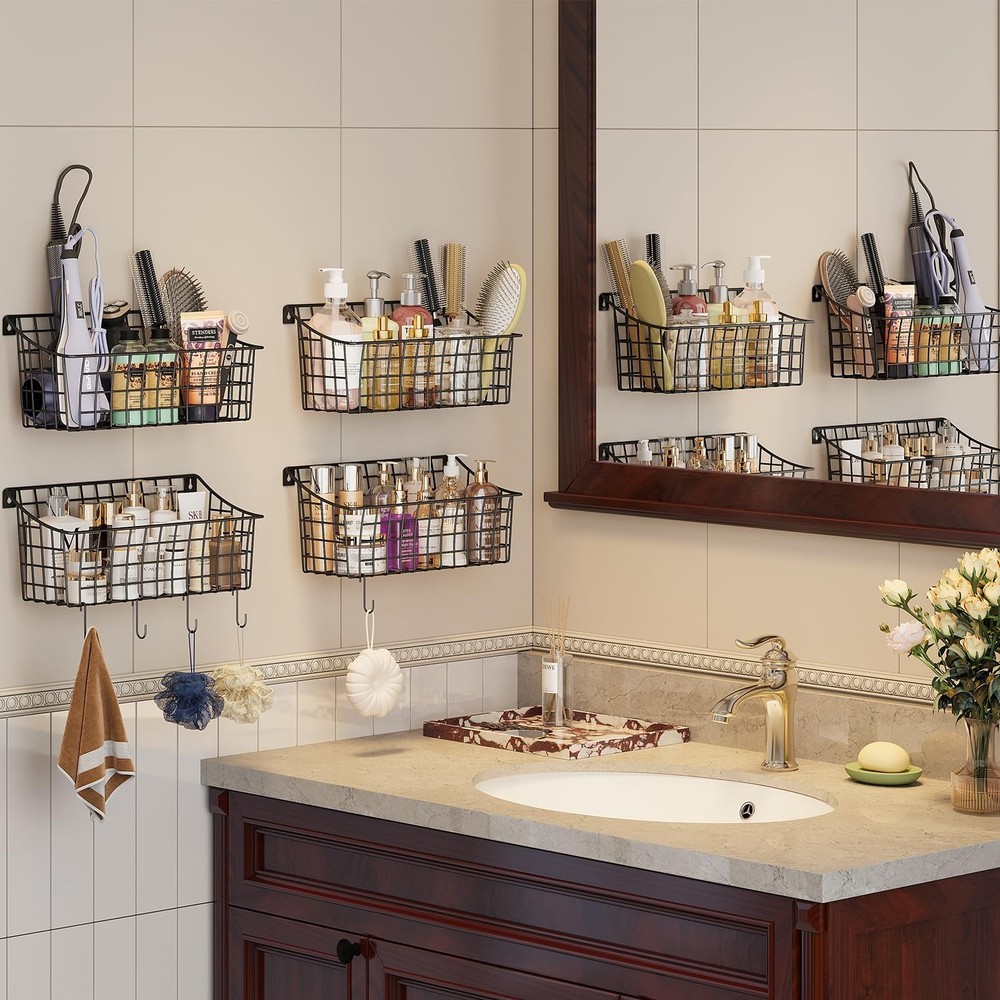 4-Pack Hanging Wall Baskets with Hooks - Pantry & Kitchen Organization Set