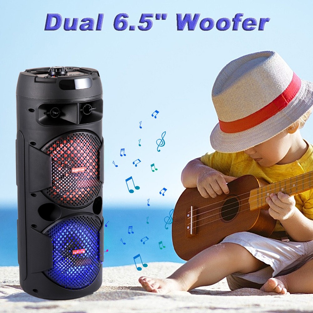 Dual 6.5" Portable Bluetooth Speaker System Stereo Tailgate Loud LED With Mic