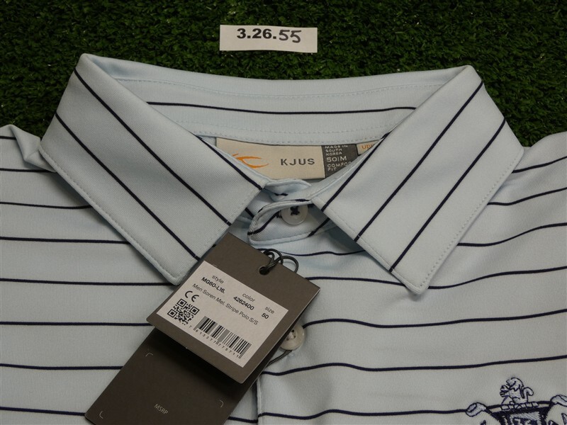 Kjus Men's Soren Melange Polo Stripe Golf Shirt C.C Logo Blue/Navy 50 Medium