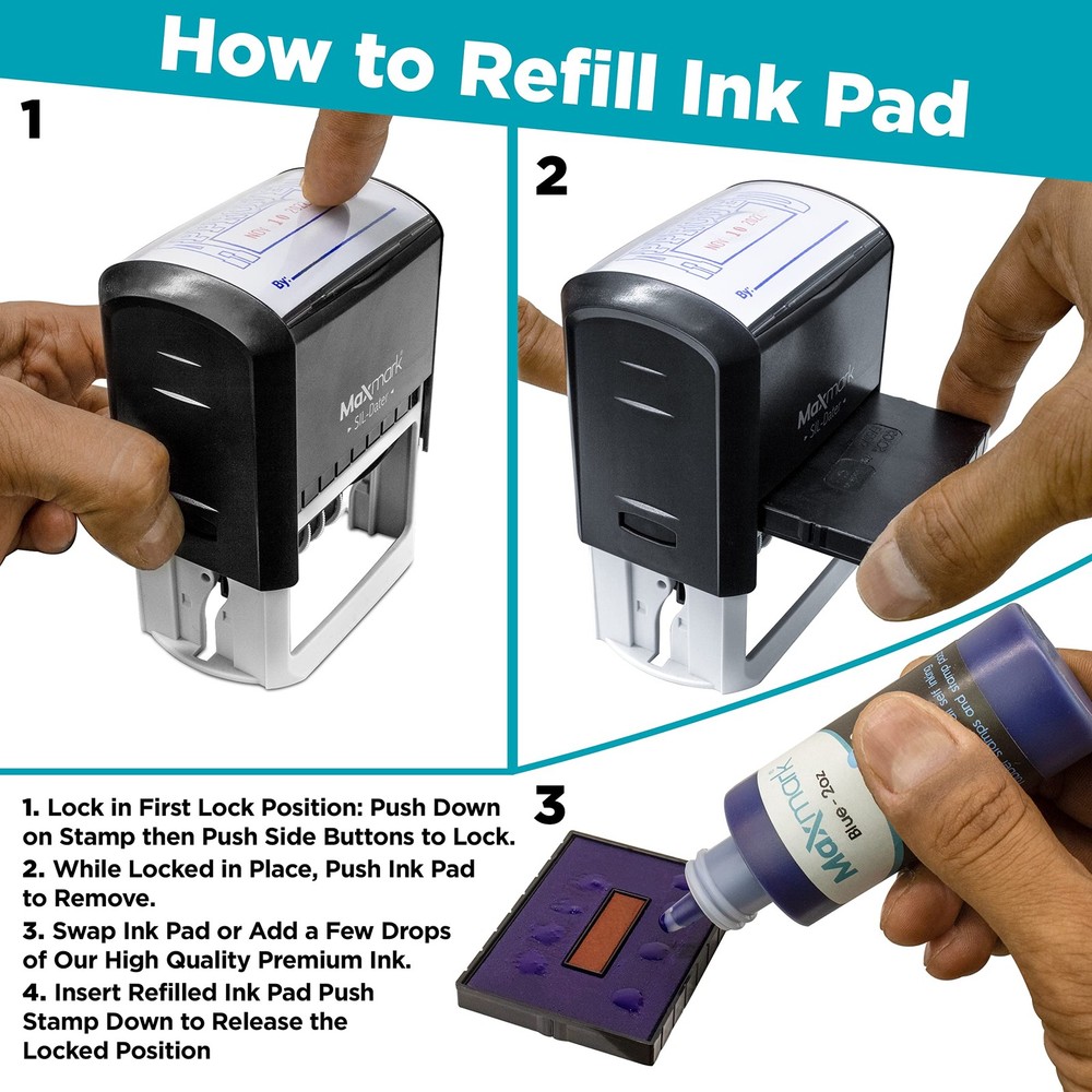 Large Self-Inking Rubber Date Office Stamp with Received Phrase & Date - Blue...