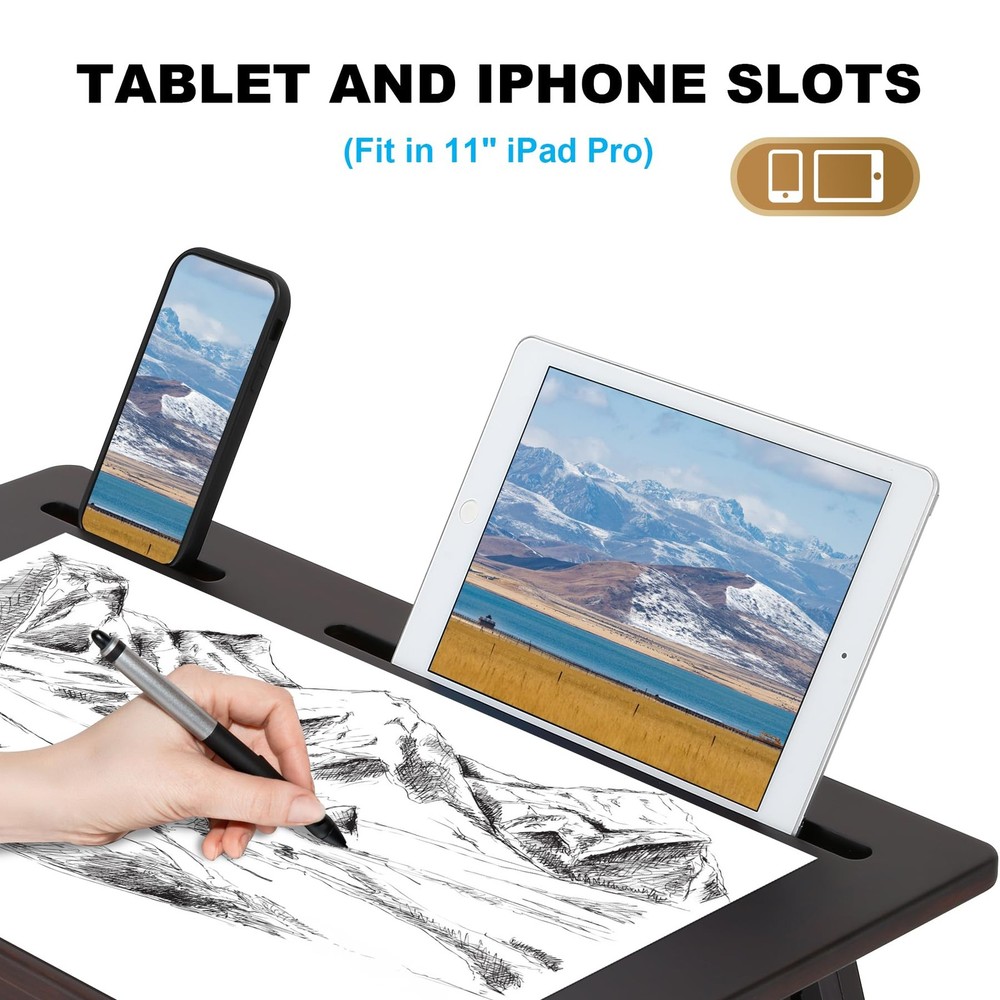 Drawing Table Foldable Drafting Desk with Adjustable Height & Angle Bamboo Dr...