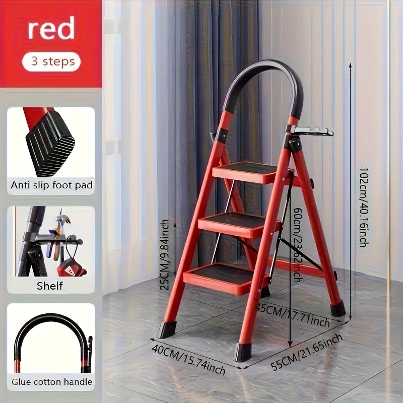 3 Step stool Ladder with Handrails 330 lbs folding Attachable Tool