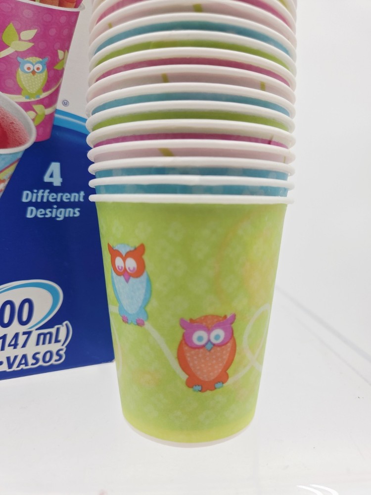 Dixie 5 oz Cups Disposable Fun w Owls 4 Designs Partial