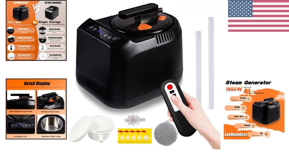 Fast Heating 1600W Portable Sauna Steamer - 9 Levels & Remote Timer Function
