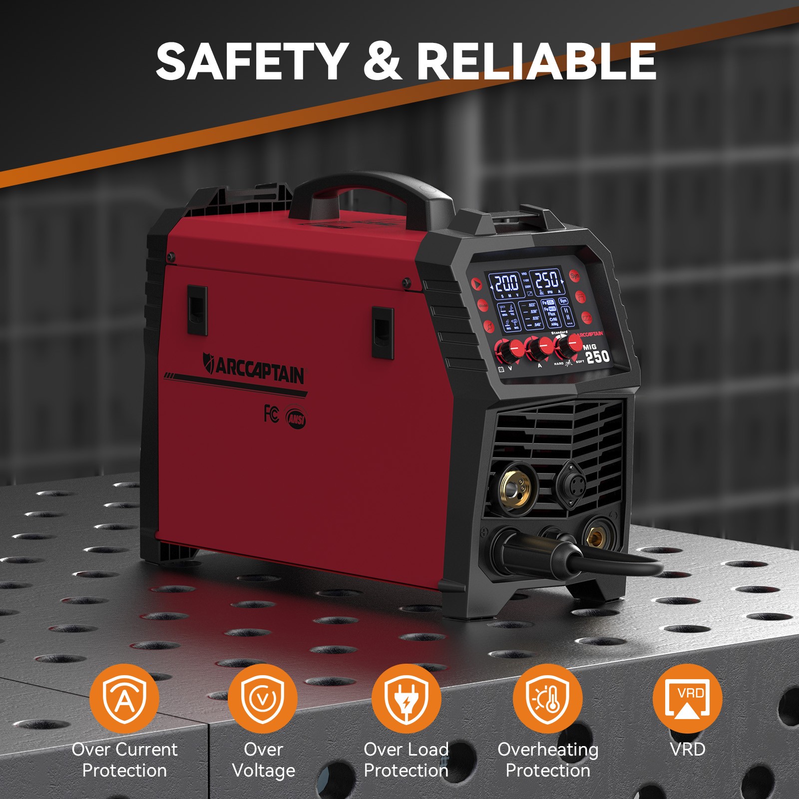 ARCCAPTAIN 250A MIG Welder Gas MIG/Gasless MIG/Stick/Lift TIG/Spool 110V 220V