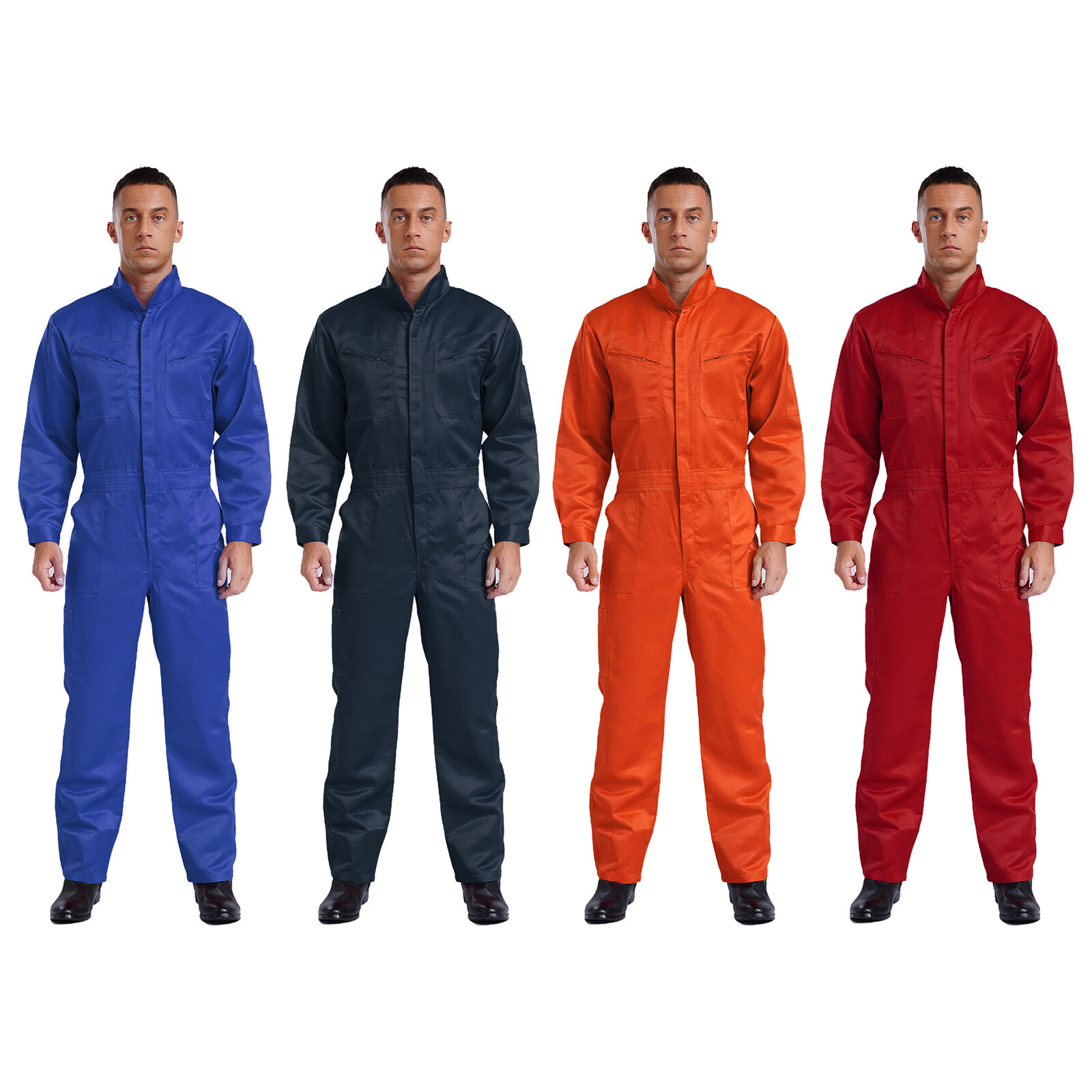 Men's Cotton Work Coveralls Long Sleeve Dustproof Multiple Pockets Jumpsuits