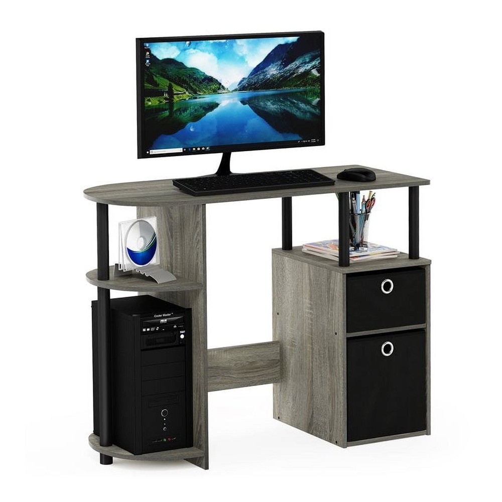 Simplistic Computer Study Desk W Bin Stainless Steel Tubes & Space Saving Design