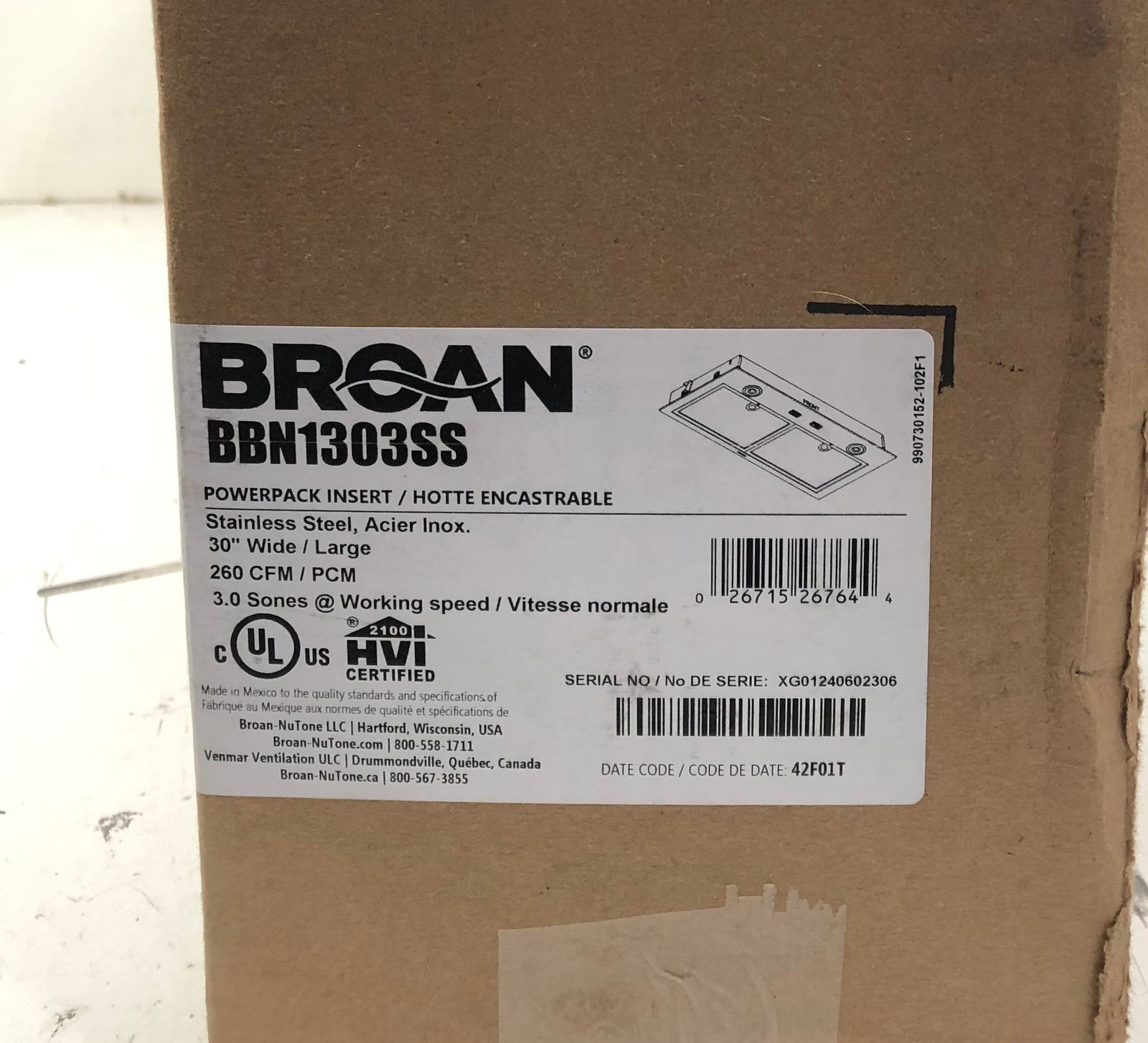 Broan BBN1303SS 30 in. 300 MAX CFM Built in Powerpack Insert New