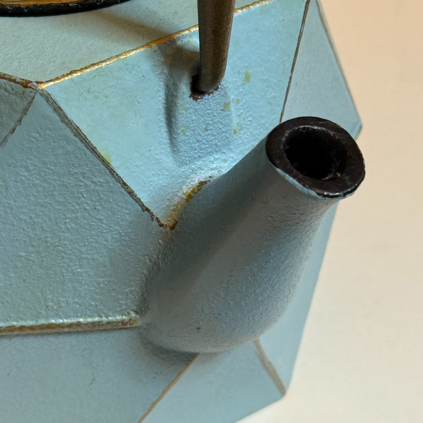 Japanese Tetsubin Cast Iron Blue Diamond Geometric Tea Kettle Stovetop w Infuser