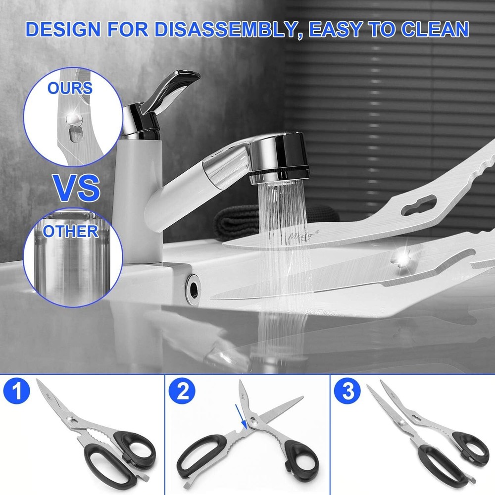 Kitchen Scissors, 2 Pack Come-Apart Kitchen Shears Herb Scissors, 4 in 1 Multi P