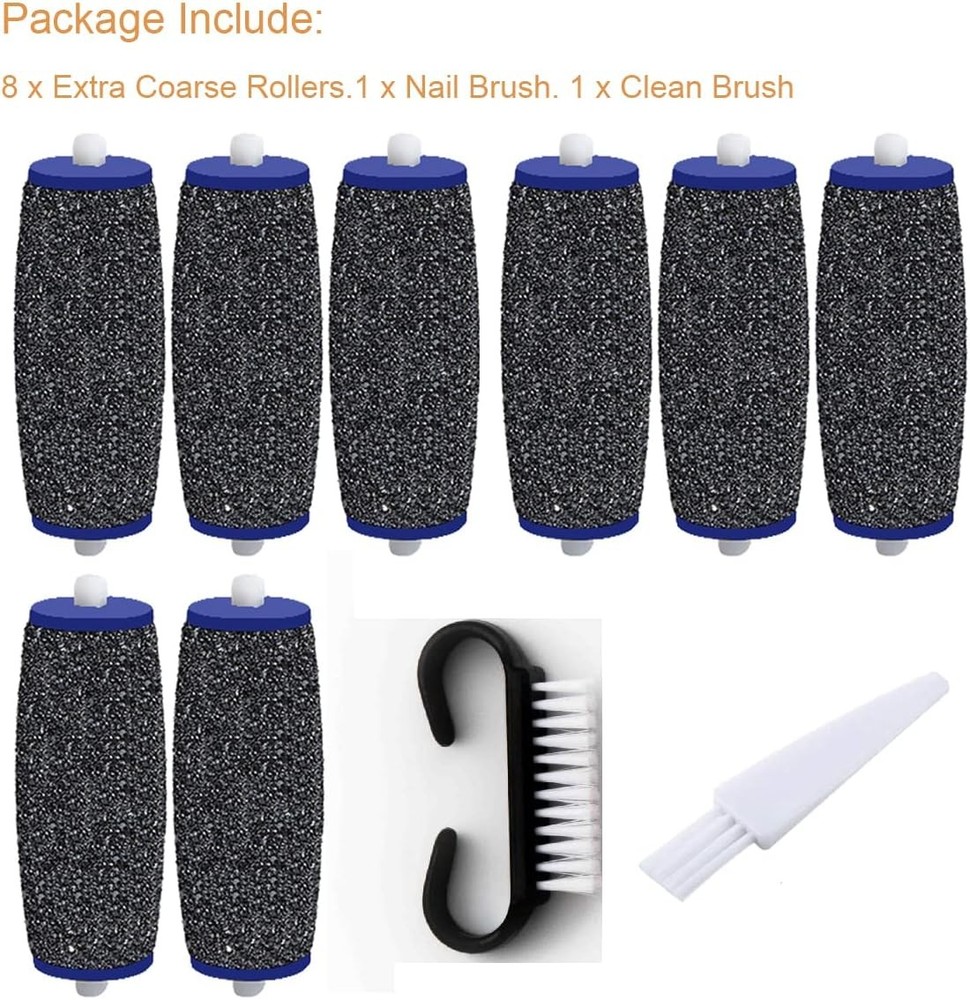 8 Pack Extra Coarse Replacement Rollers for Amope Pedi Black, Blue, White