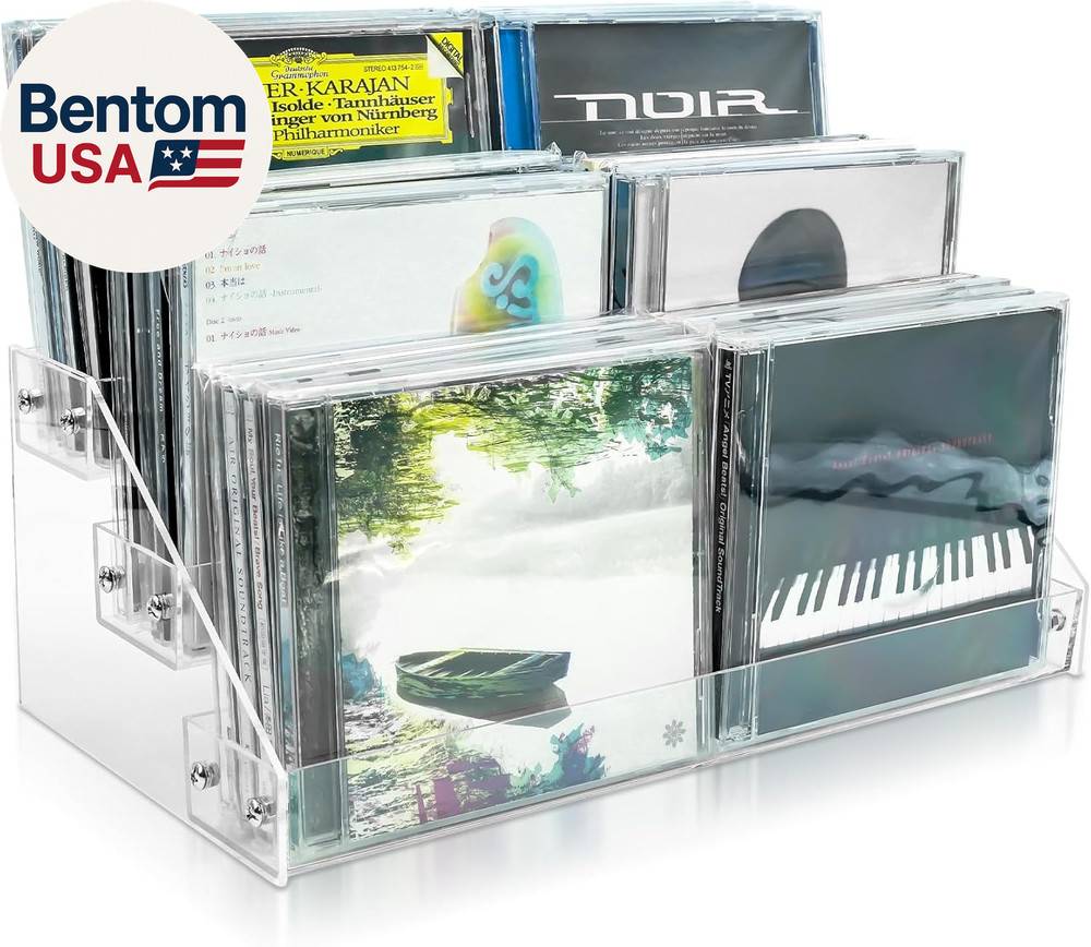 3Tier Clear Acrylic CD Holder Cascading CD Storage Rack,Dvd/Cd Display Rack & Vi