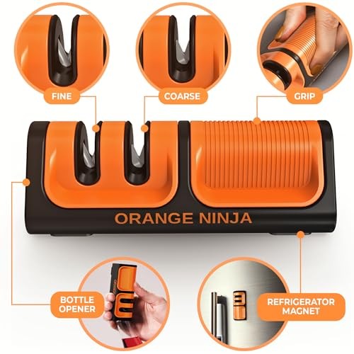 Orange Ninja Mini Knife Sharpener - Coarse & Fine Blade Sharpener, Sharpening