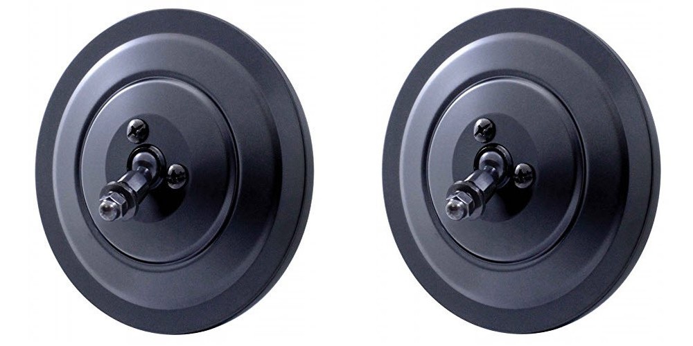 Pair (2) 5" Flat Round Black Side Rear View Mirrors w/ Ribbed Back