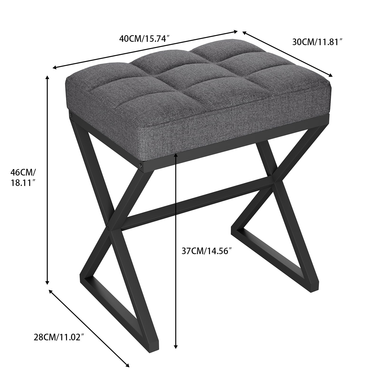Vanity Stool, Linen Footrest, Ottoman Bench with X-Shaped Metal Legs, Makeup ...