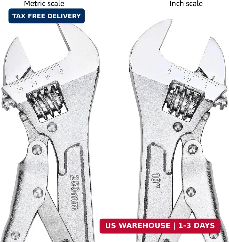 10 inch Locking Adjustable Wrench, Precision Machined, Rust Resistant