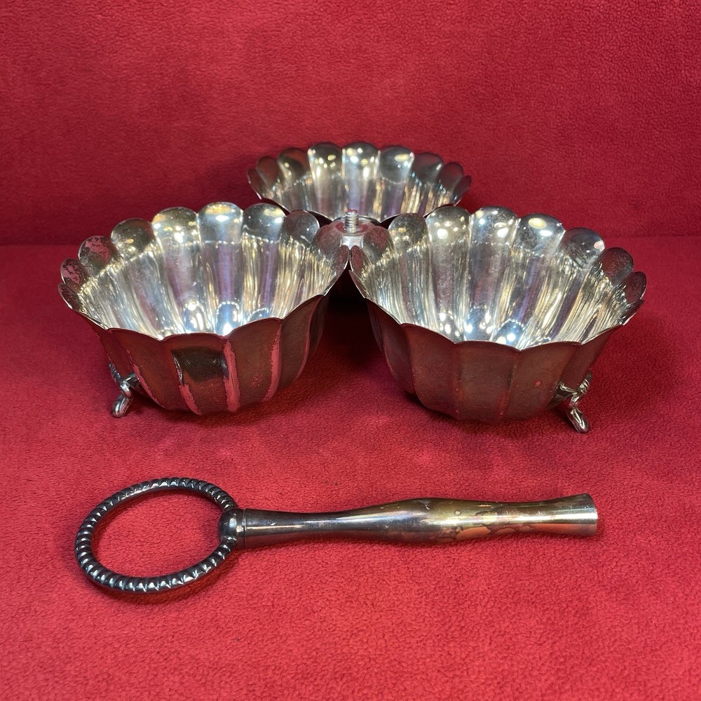 Vintage El de Uberti Italian Silver Plated 3 Section Serving Bowl With Handle