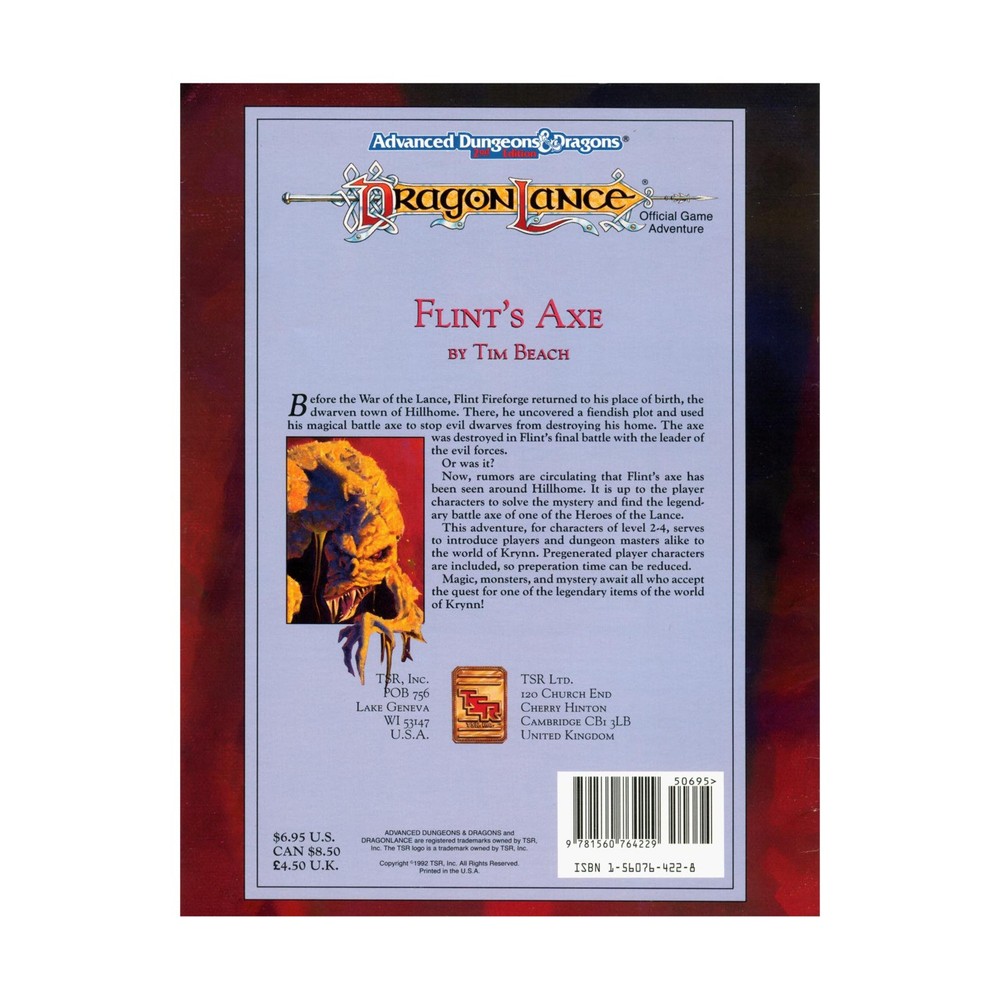 TSR Dragonlance Flint's Axe SW (VG+/New)