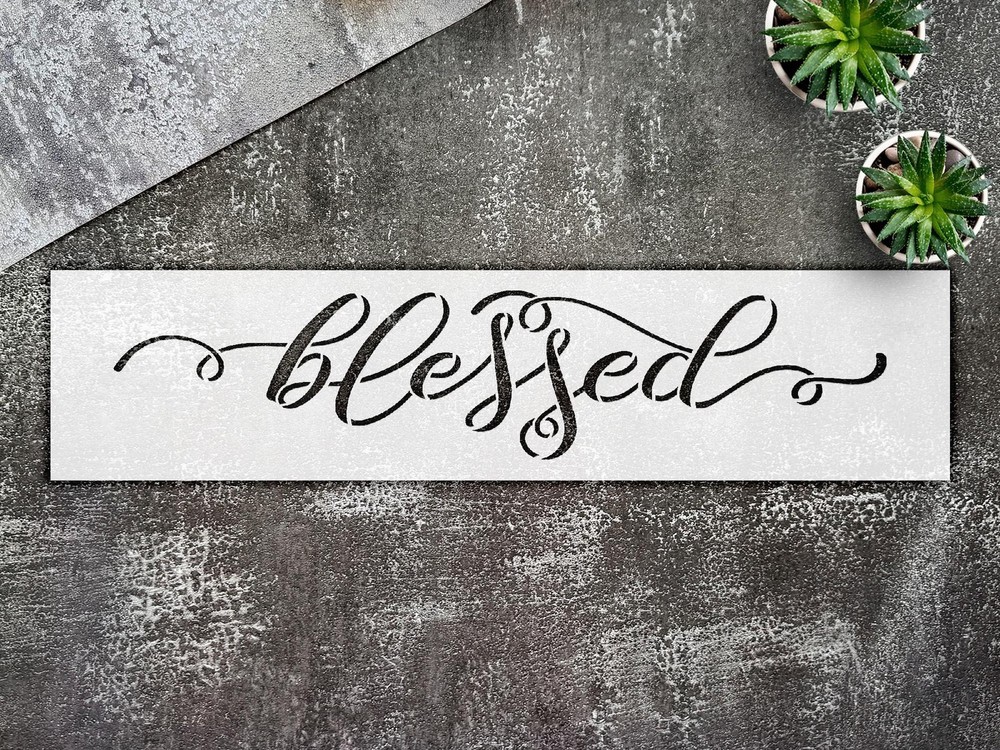 Blessed Stencil – Reusable Mylar Template, Farmhouse Wall Decor, Rustic Word Sig