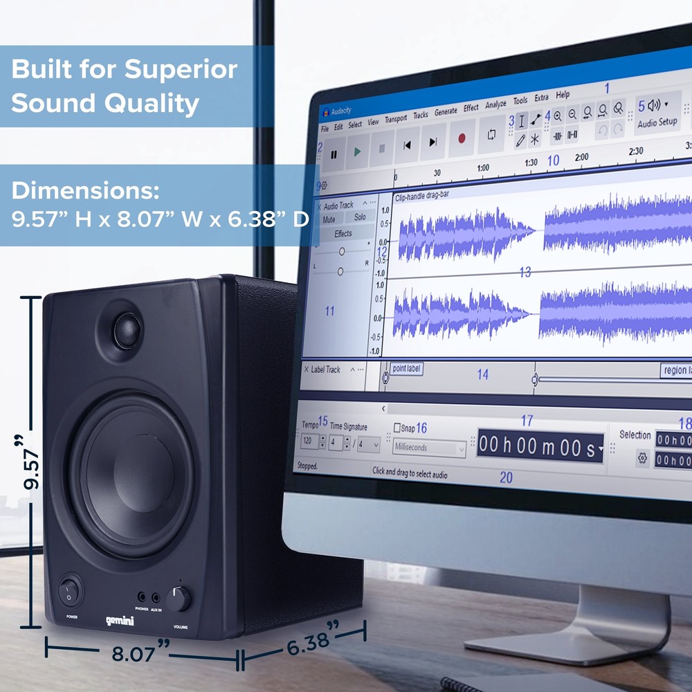Gemini SMX-5BT 5" Bluetooth Studio Monitors 200W TRS/RCA/Aux Active/Passive Pair