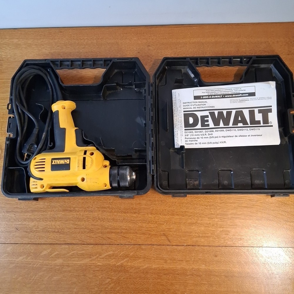 DeWalt DWD115K 3/8" Corded Variable Speed Drill 8 Amp Mid-handle w/Case Keyless