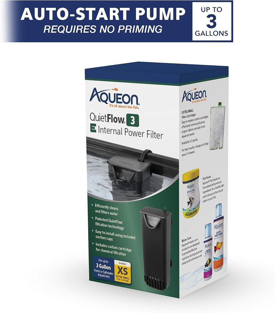 Aqueon QuietFlow E Internal Power Filter - Efficient 3 Gallon Aquarium Solution