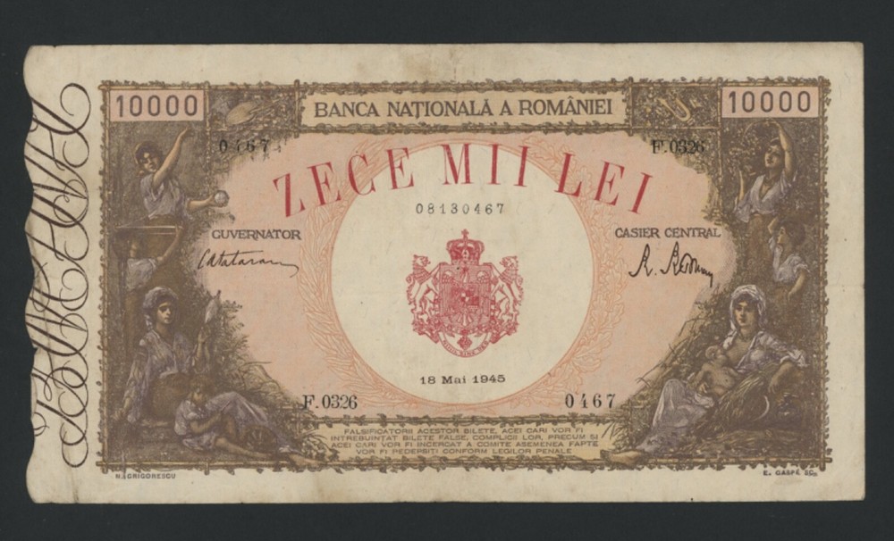 ROMANIA  10000 LEI  1945 PICK # 57 VF.