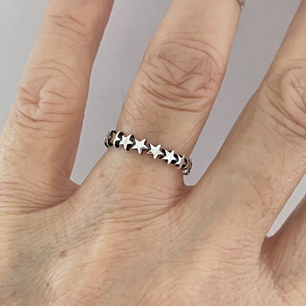 Sterling Silver Eternity Star Band Ring, Celestial Silver Rings, Silver Bands