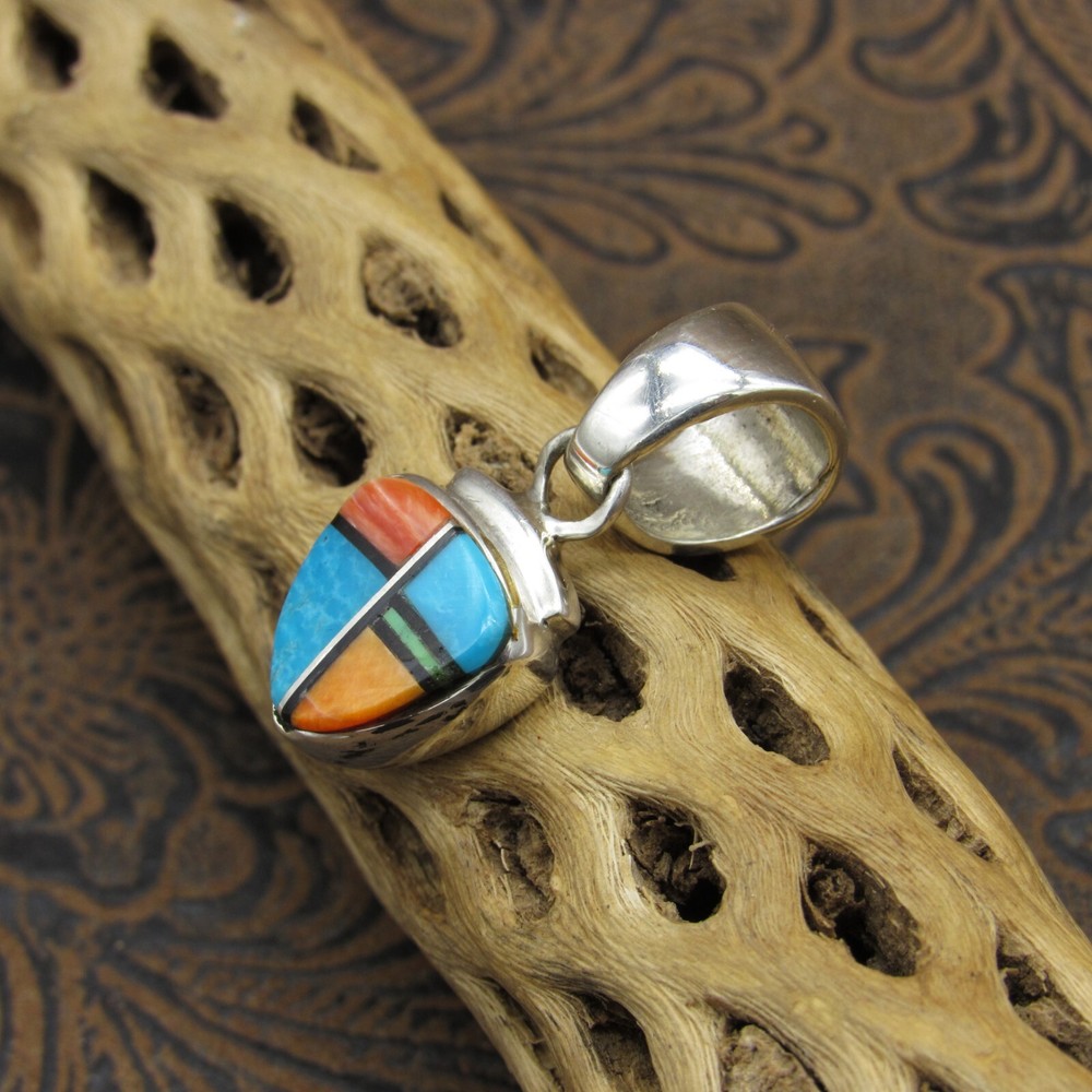 *Sterling Silver Multi-Stone Triangle Inlay Pendant+