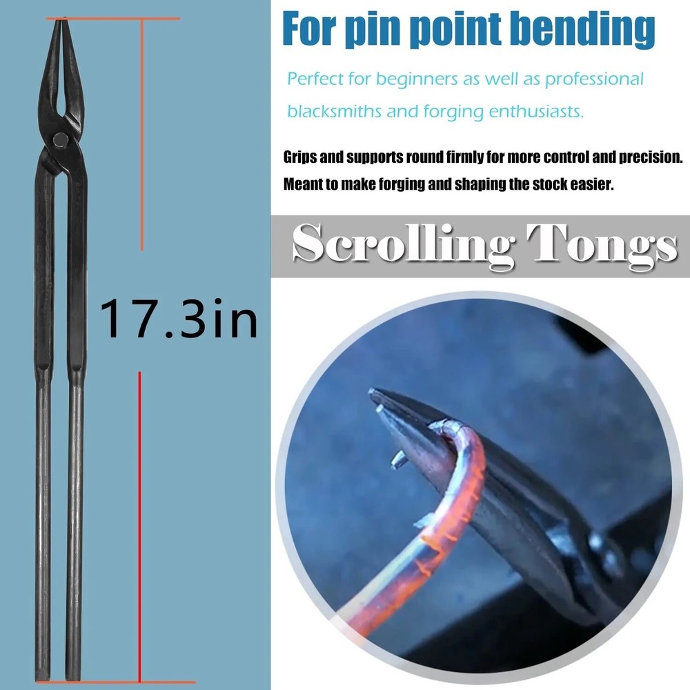 Beginner Blacksmith Tongs Blacksmith Forge Tong Tools Set V-Bit,Flat Jaw,Pick Up