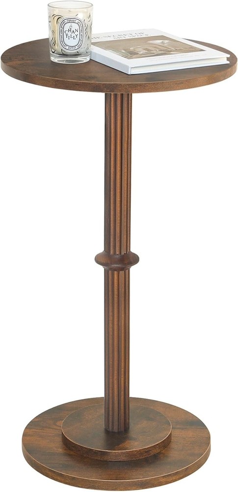 Drink Table Small Side Table Small Spaces Durable Round End Table W/ Fluted Wood