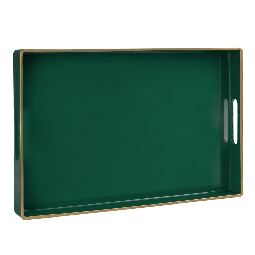 Dark Green Decorative Tray, Serving Tray with Handles, Plastic Trays for Coff...