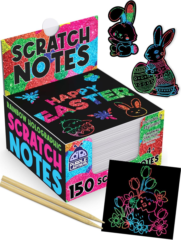 Rainbow Holographic Scratch Art Mini Notes - Kids Easter Basket Stuffers for Tee