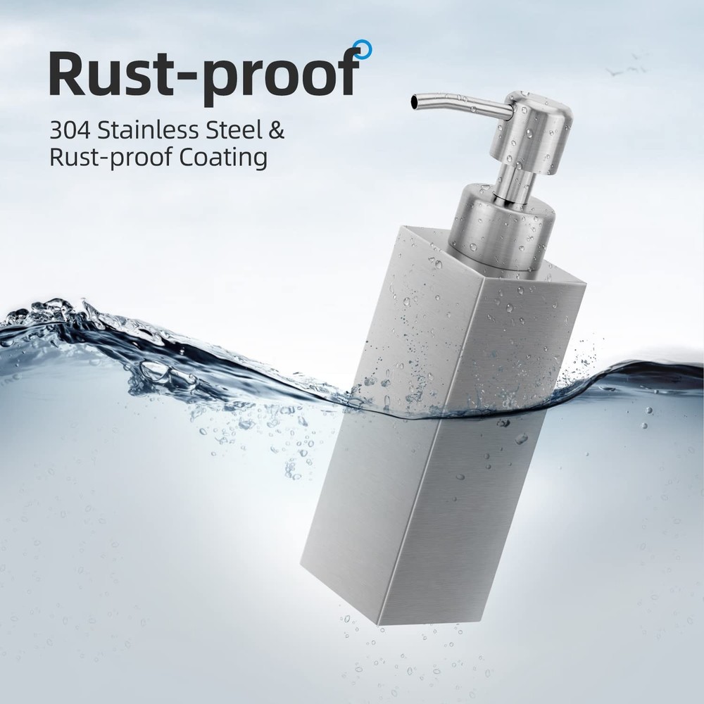 GLUBEE Soap Dispenser with Rust Proof Stainless Steel Square, Square-silver