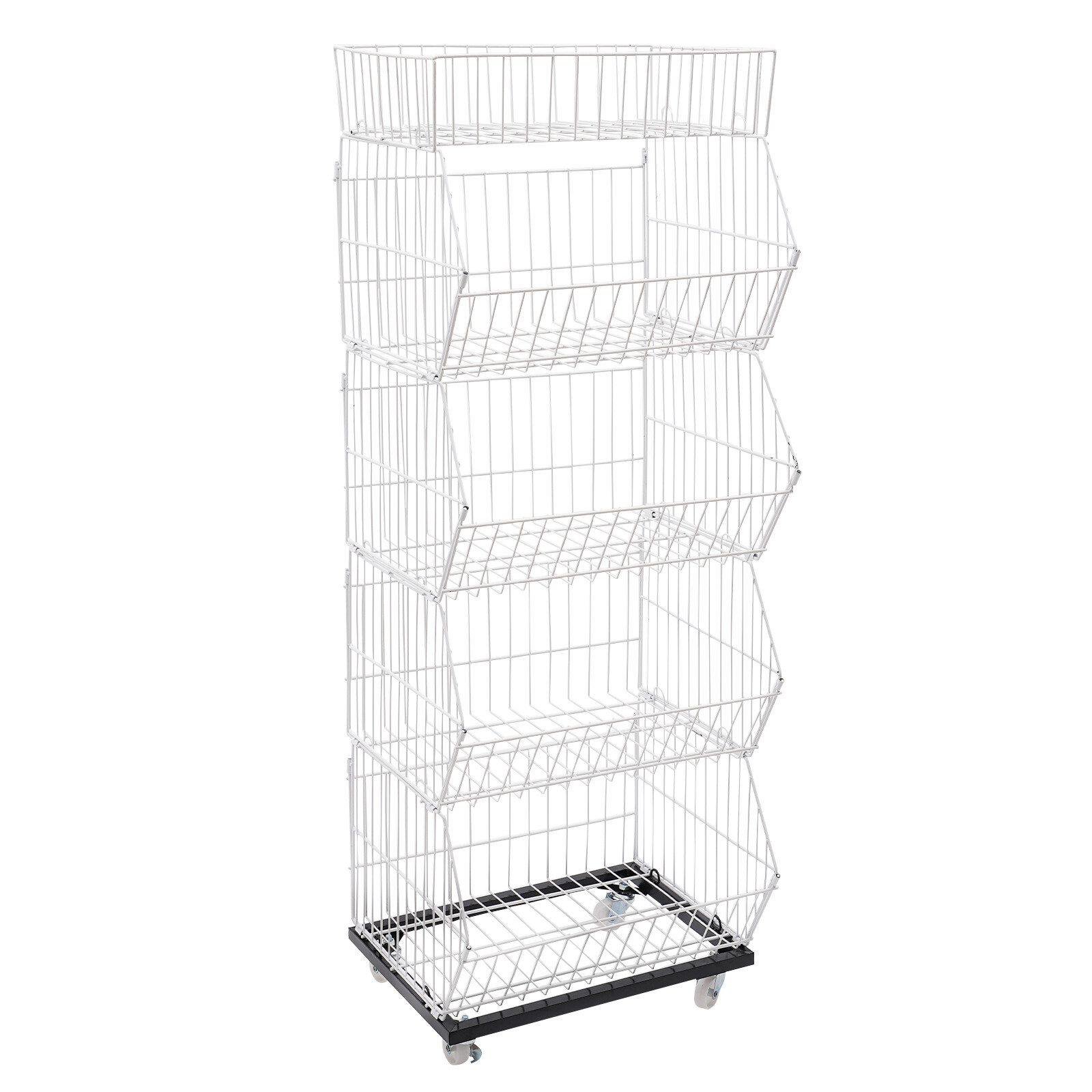 5-Tier Wire Grid Retail Display Rack with Wheels - Sturdy & Stylish Storage