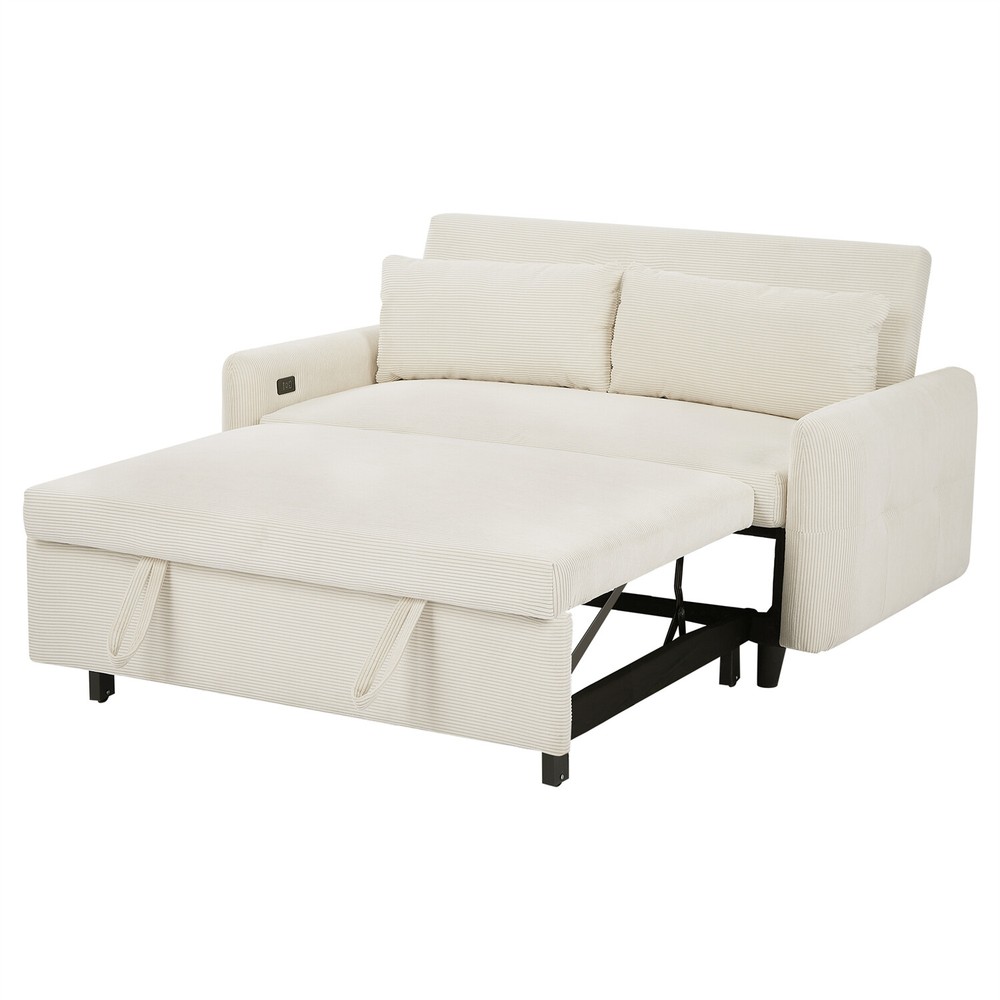 Convertible Sleeper Sofa Bed Loveseat Sofa Couch w/ Pull Out Bed & USB Ports