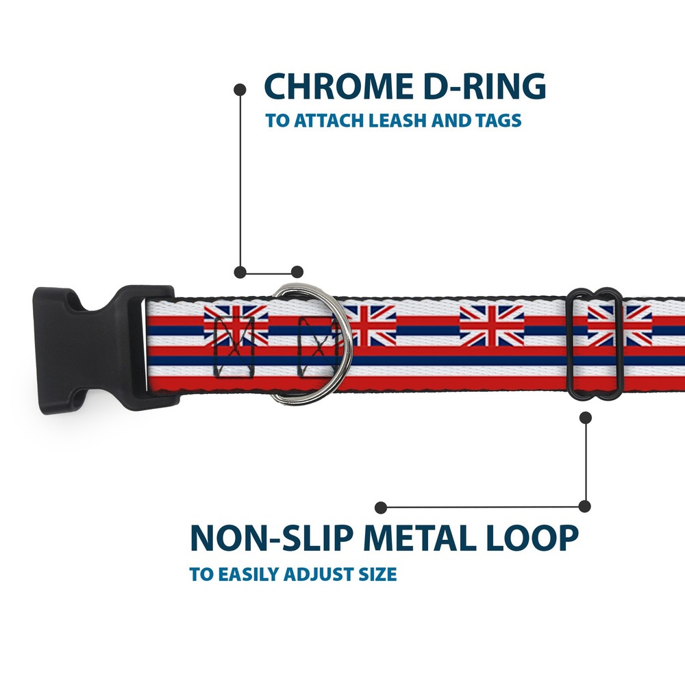 Plastic Clip Collar Hawaii Flag Continuous Repeat Medium 11-16.5"