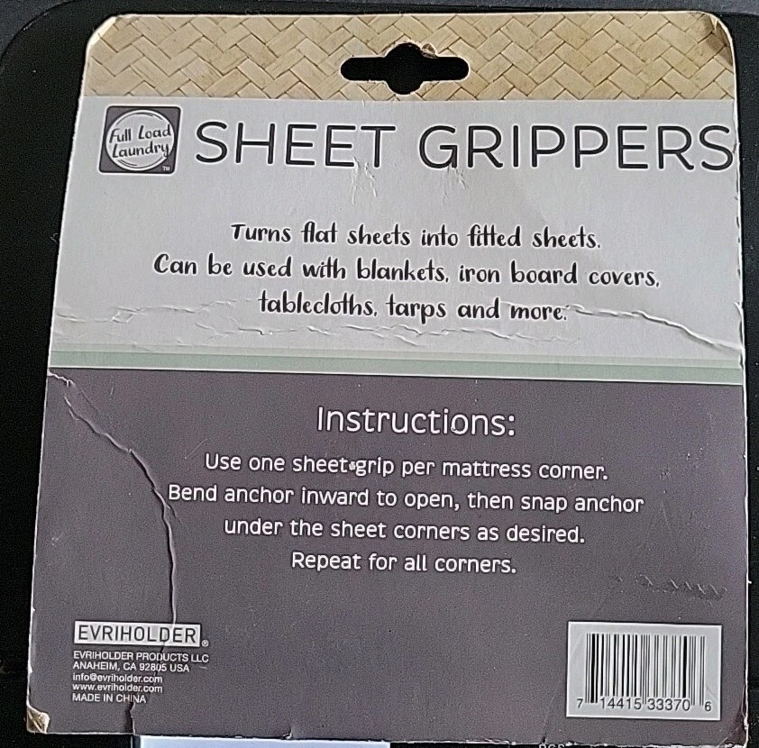 Full Load Laundry Sheet Grippers - 4 Piece Set - Adjustable Elastic Bed Straps