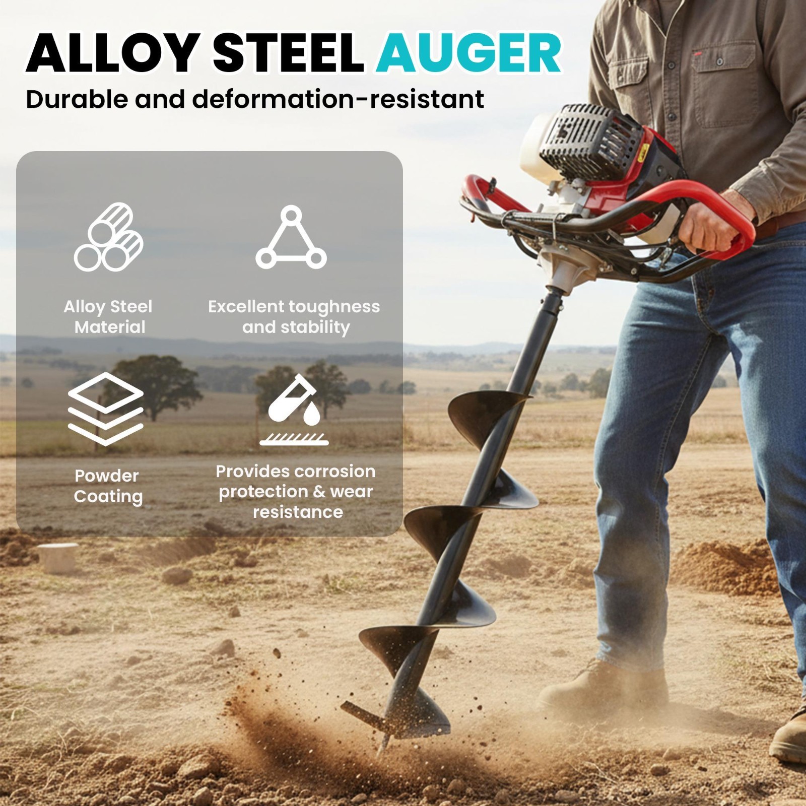 63cc Gas Powered Earth Auger Post Hole Digger Bit Set