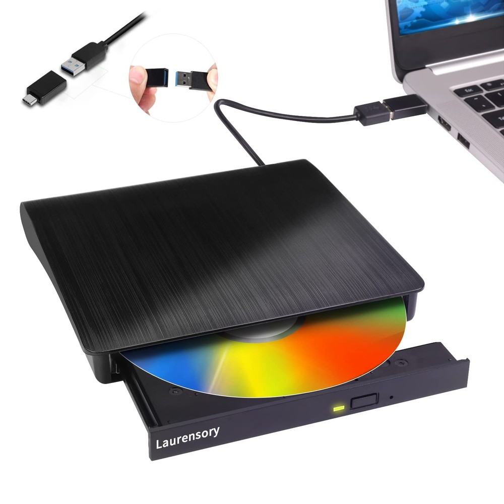 External DVD Drive USB 3.0 Type-C Portable CD Player for Laptop Black