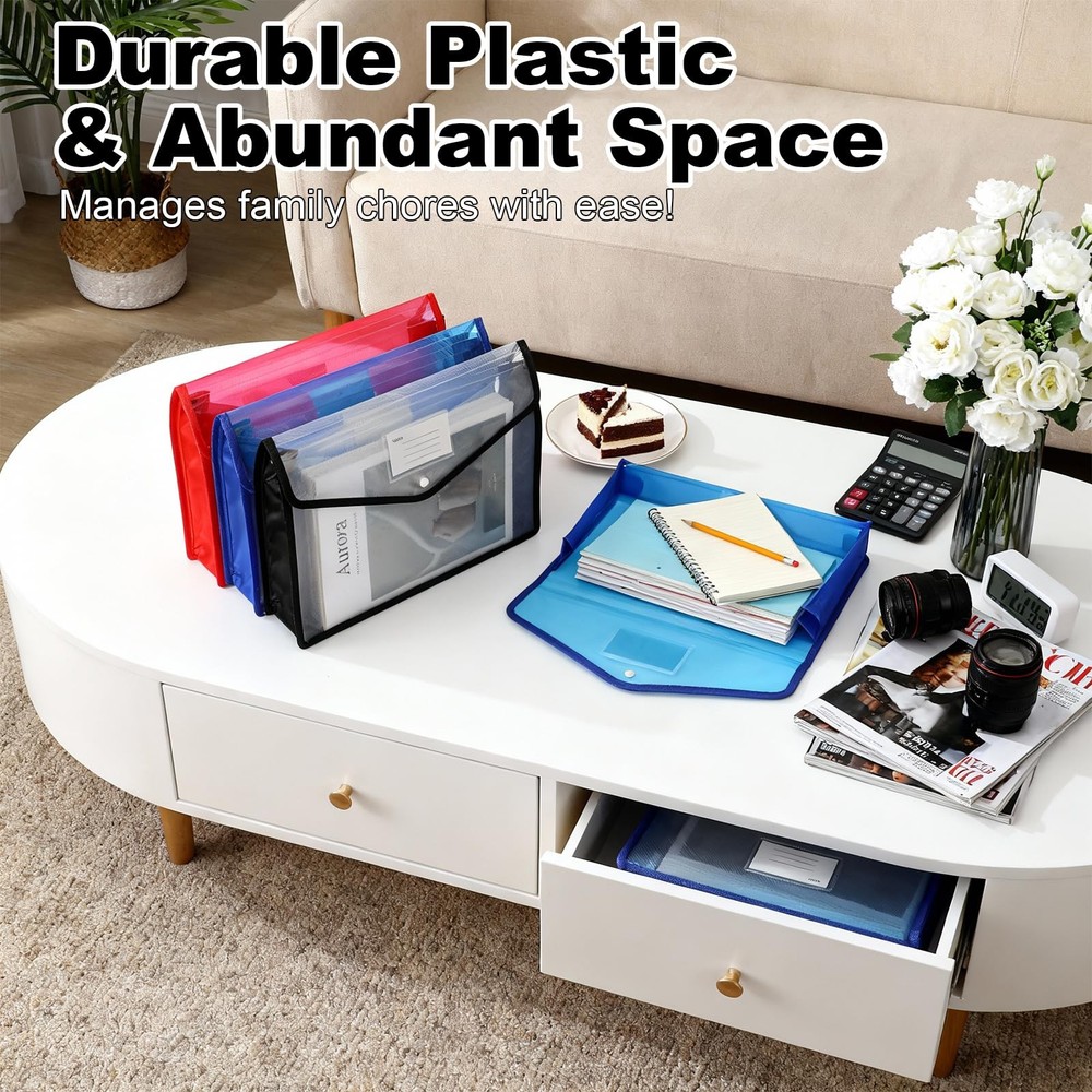 10 Pcs Plastic Expanding File Folders with Snap Closure Transparent Document ...